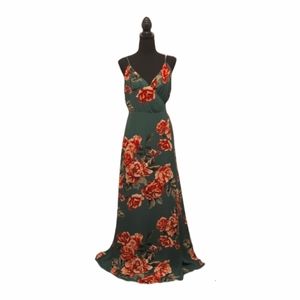 Lulu's Maxi wrap dress Floral Flirtation dark green pink flowers size Large
